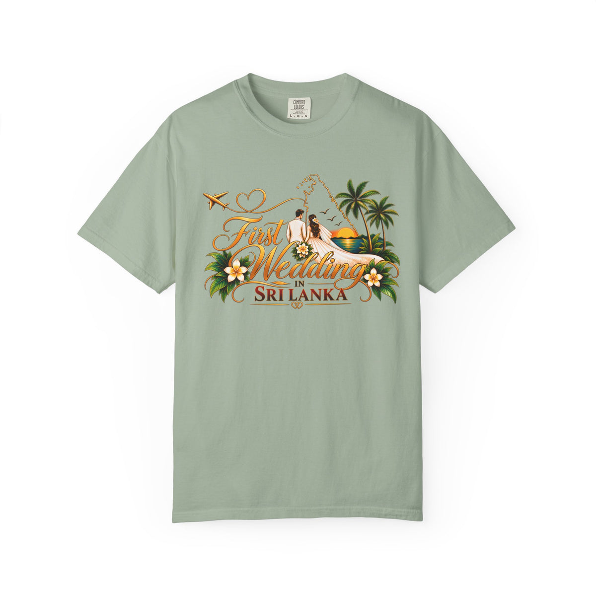 Sri Lanka Destination Wedding T-Shirt — "First Wedding Sri Lanka" Couple Tee (Roshini & Rohan 2026)