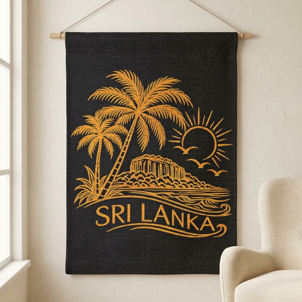 Sri Lanka Woven Wall Tapestry | Golden Palms & Island Art