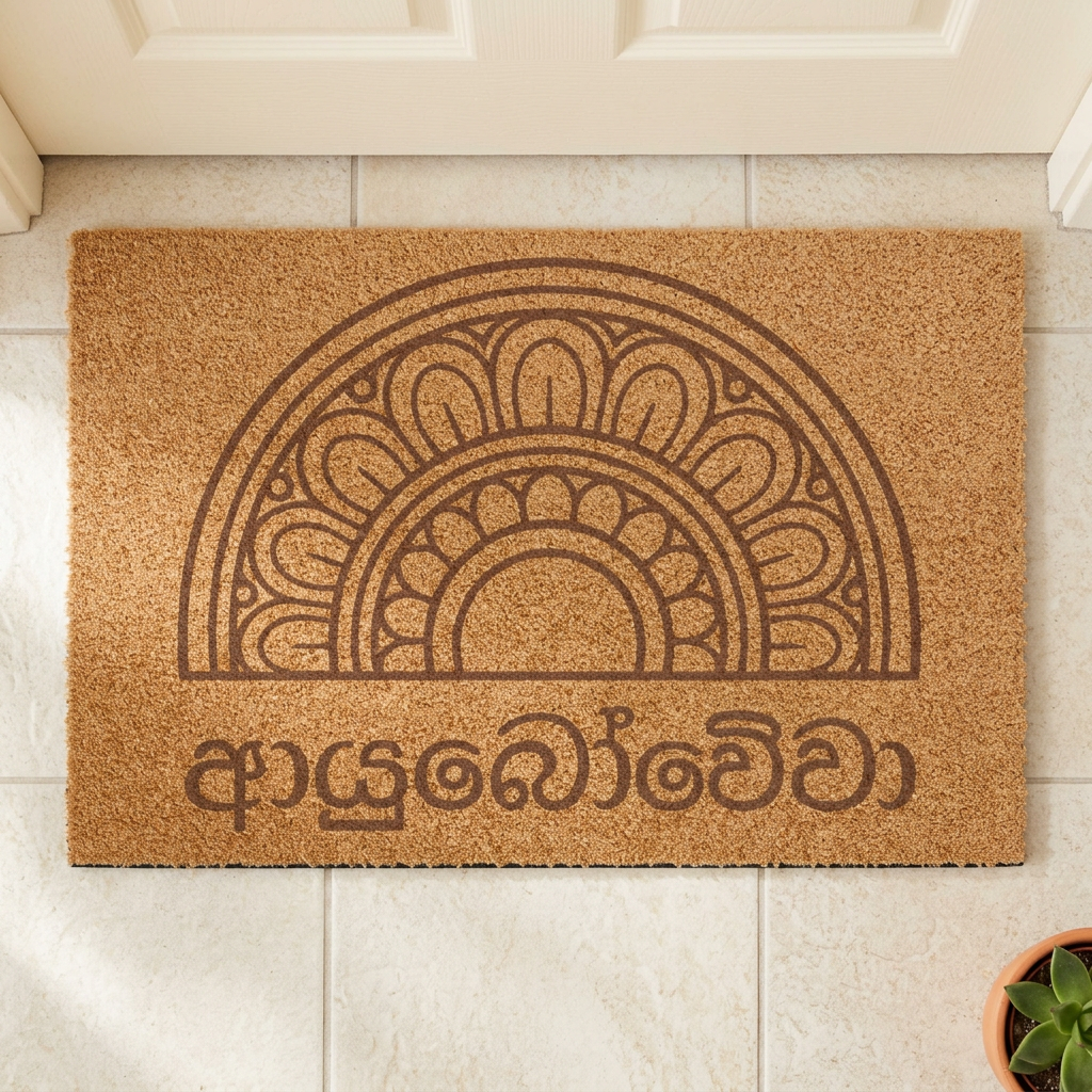 Ayubowewa Coir Doormat | Sri Lankan Floral Mandala Welcome Mat
