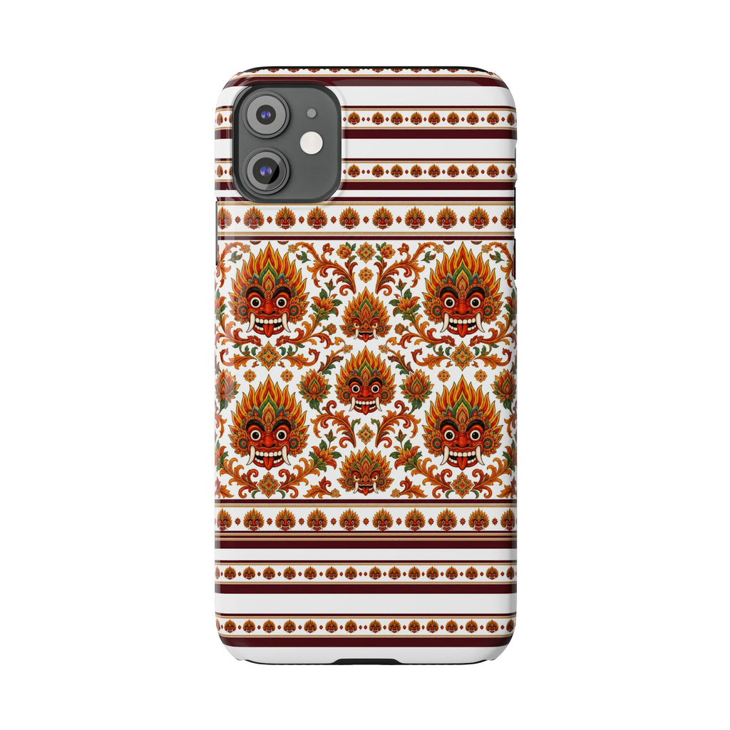 Sri Lankan Gift Slim Phone Case Raksha Floral Folk Mask Pattern