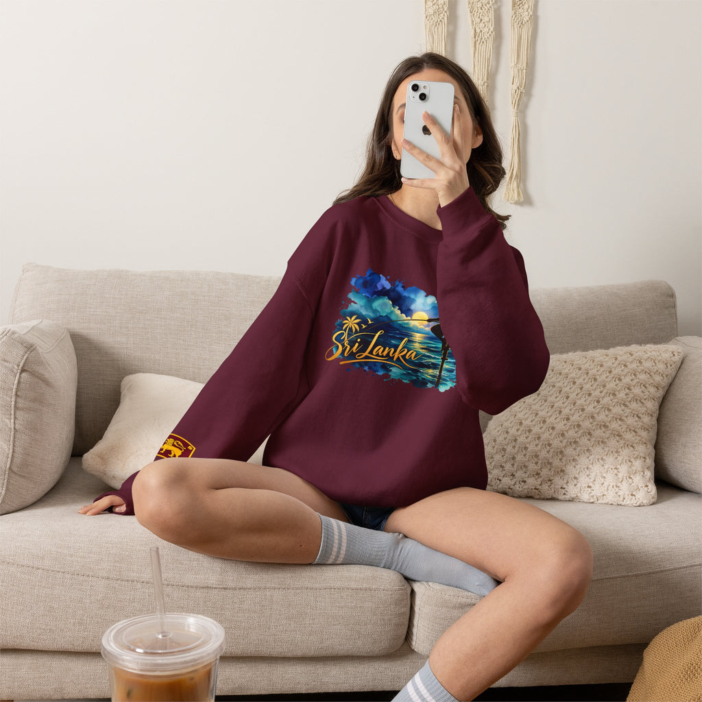 Sri Lanka Surf Crewneck Sweatshirt - Watercolor Stilt Fisherman Graphic