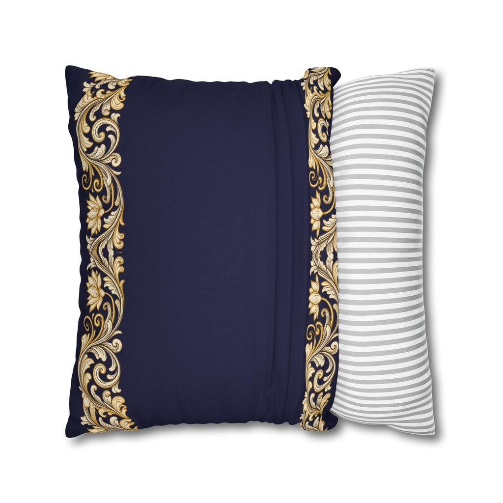 Baroque Gold Scroll Decorative Pillowcase — Navy Square Throw Pillow Cover