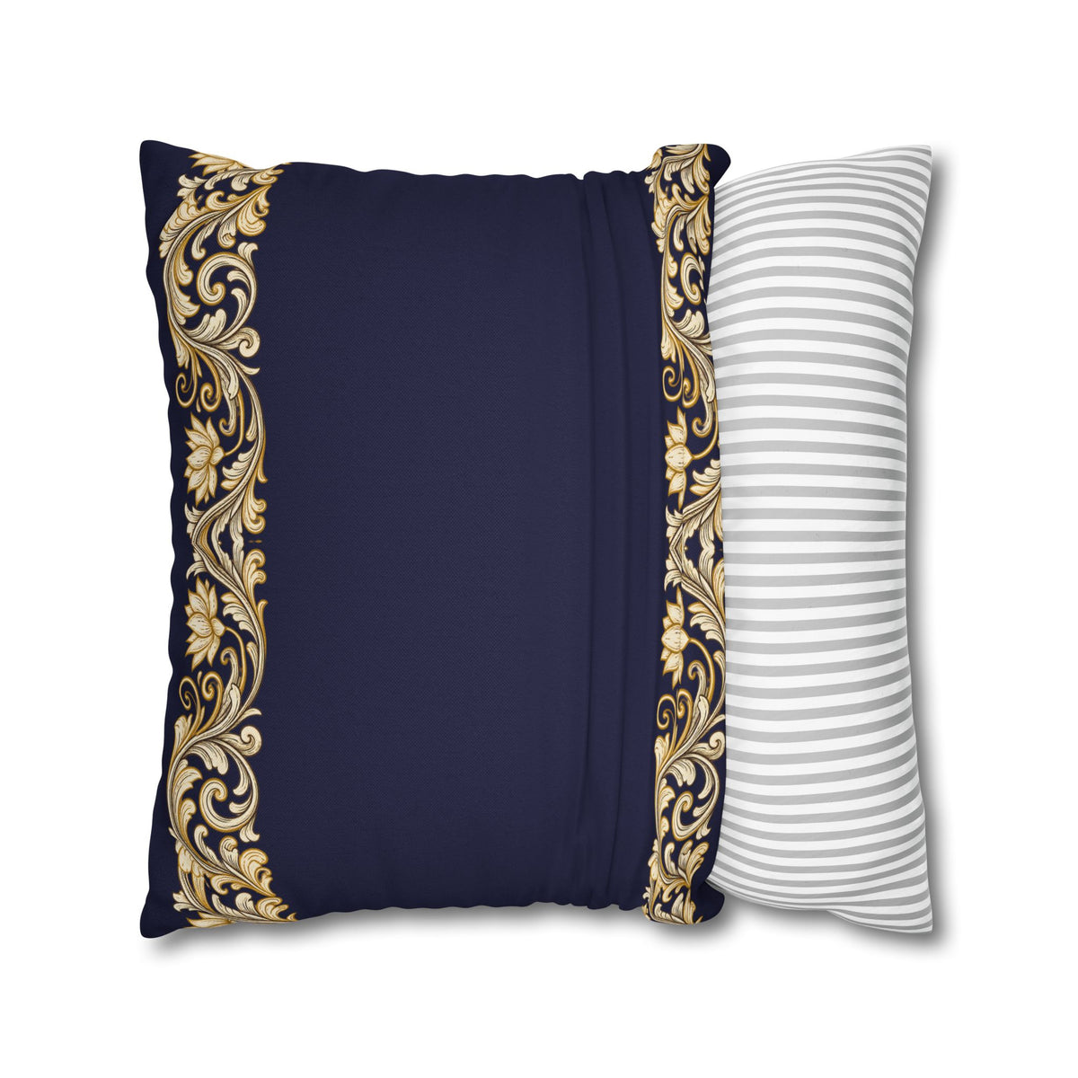 Baroque Gold Scroll Decorative Pillowcase — Navy Square Throw Pillow Cover