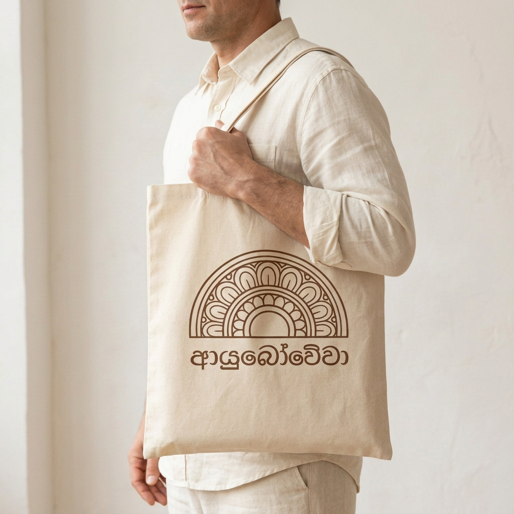 Ayubowewa Sinhala Script Canvas Tote Bag | Sri Lankan Gift