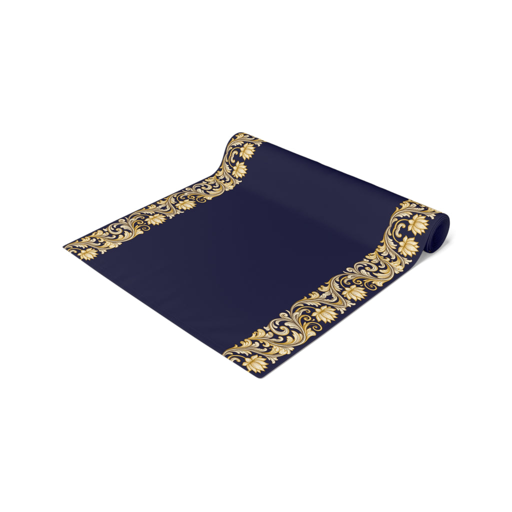 Navy & Gold Baroque Table Runner | Elegant Dining Décor