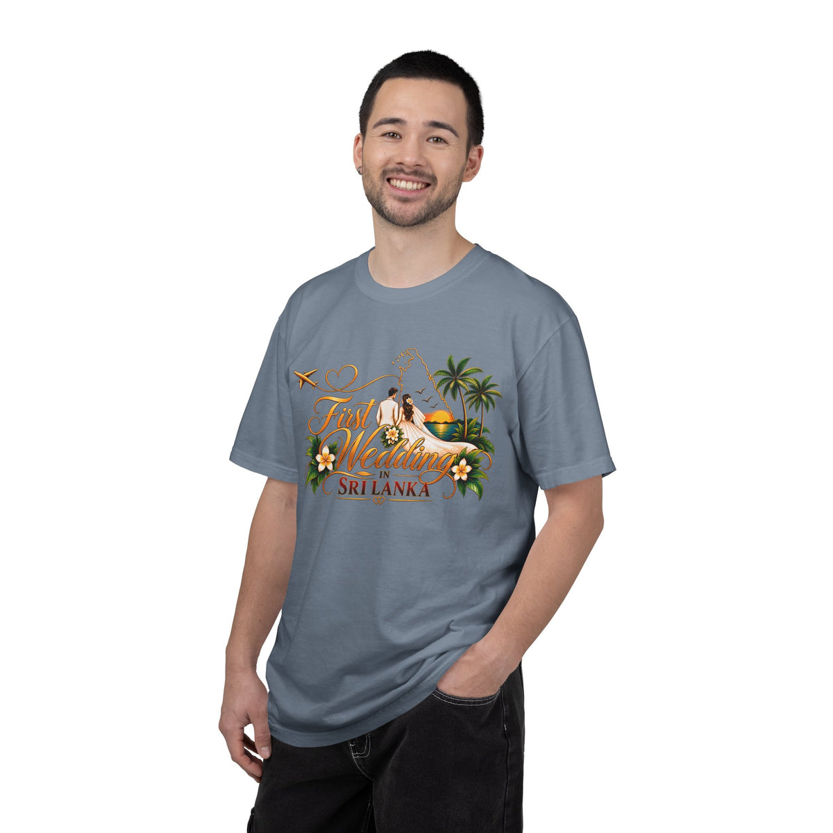 Sri Lanka Destination Wedding T-Shirt — "First Wedding Sri Lanka" Couple Tee (Roshini & Rohan 2026)