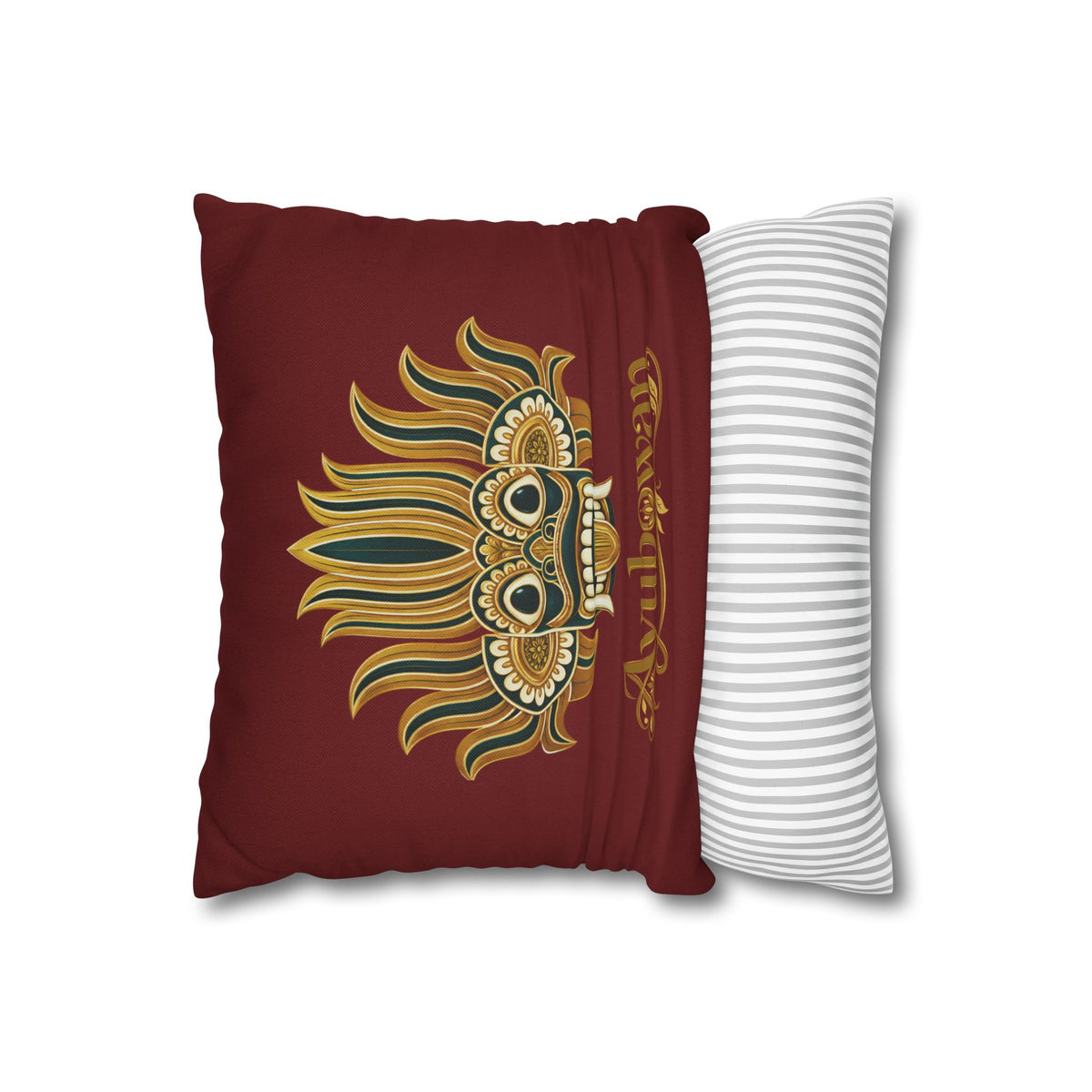 Ayubowan Mask Cushion Cover Maroon Sri Lankan Gift Pillowcase