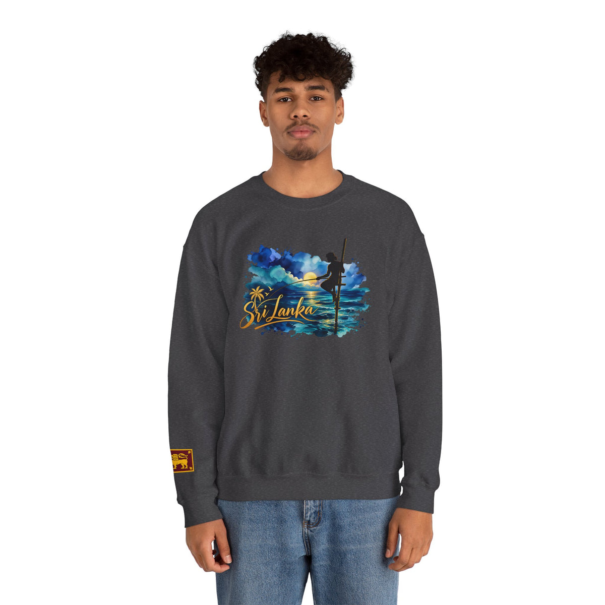 Sri Lanka Surf Crewneck Sweatshirt - Watercolor Stilt Fisherman Graphic