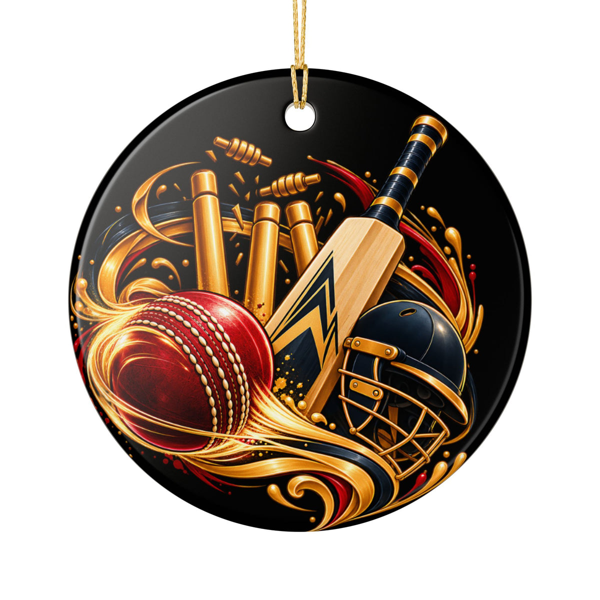 Cricket Heart Ornament  Ceramic Sports Decoration with Bat, Ball & Helmet