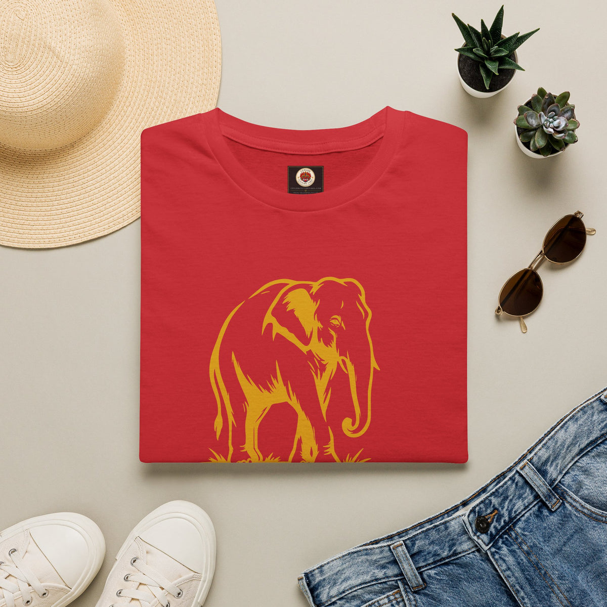 Sri Lanka Elephant Unisex T-Shirt Minimal Ochre Graphic Tee