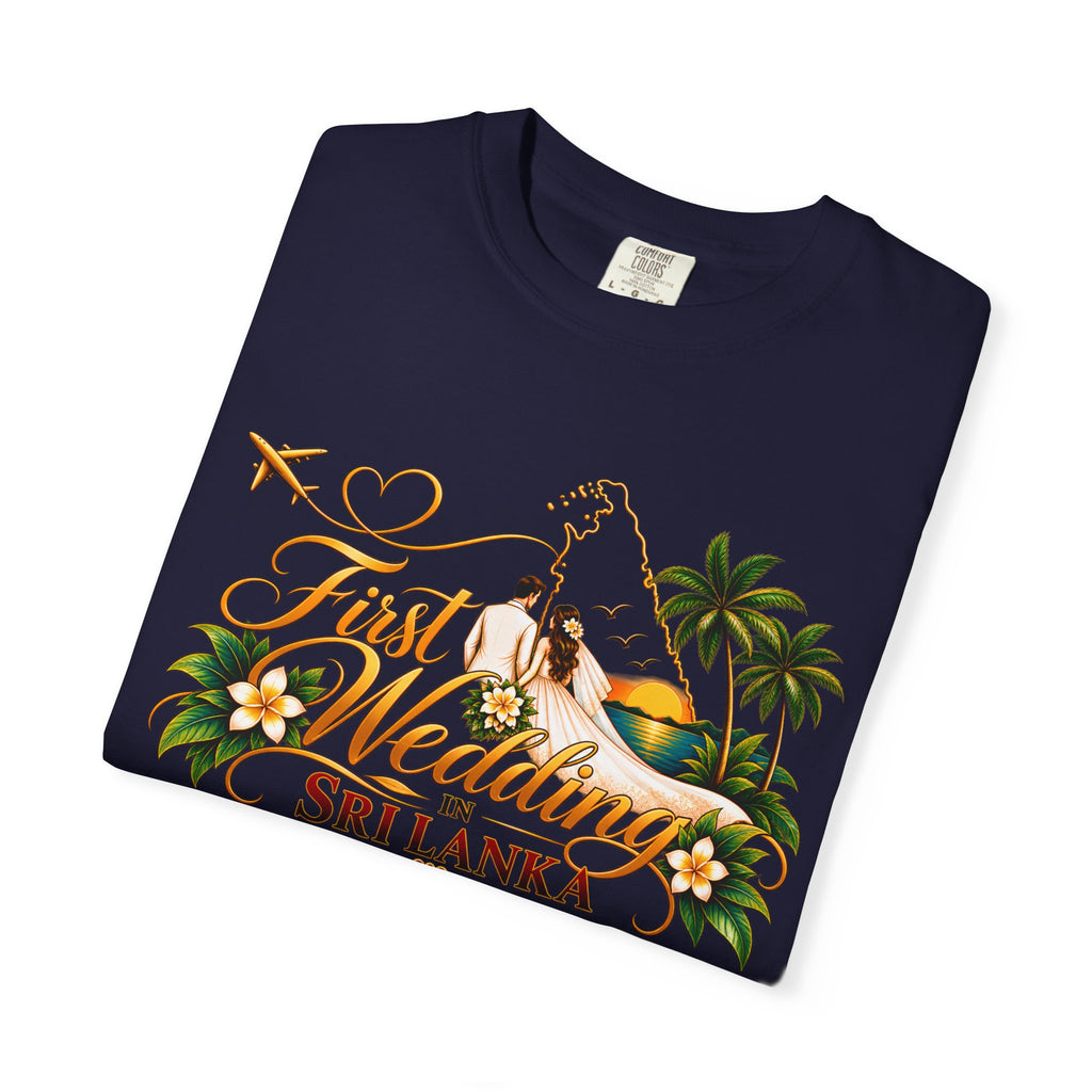 Sri Lanka Destination Wedding T-Shirt — "First Wedding Sri Lanka" Couple Tee (Roshini & Rohan 2026)
