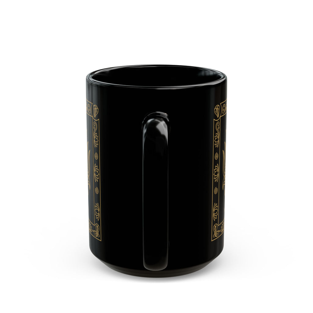 Nava Raksha Mask Black Mug Gold Sri Lankan Folk Art Coffee Cup