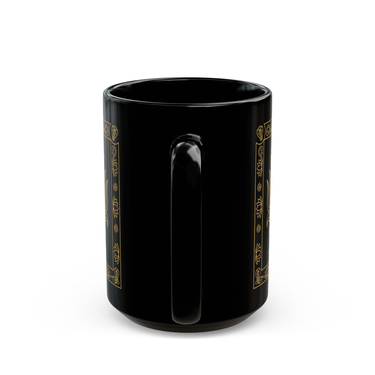 Nava Raksha Mask Black Mug Gold Sri Lankan Folk Art Coffee Cup