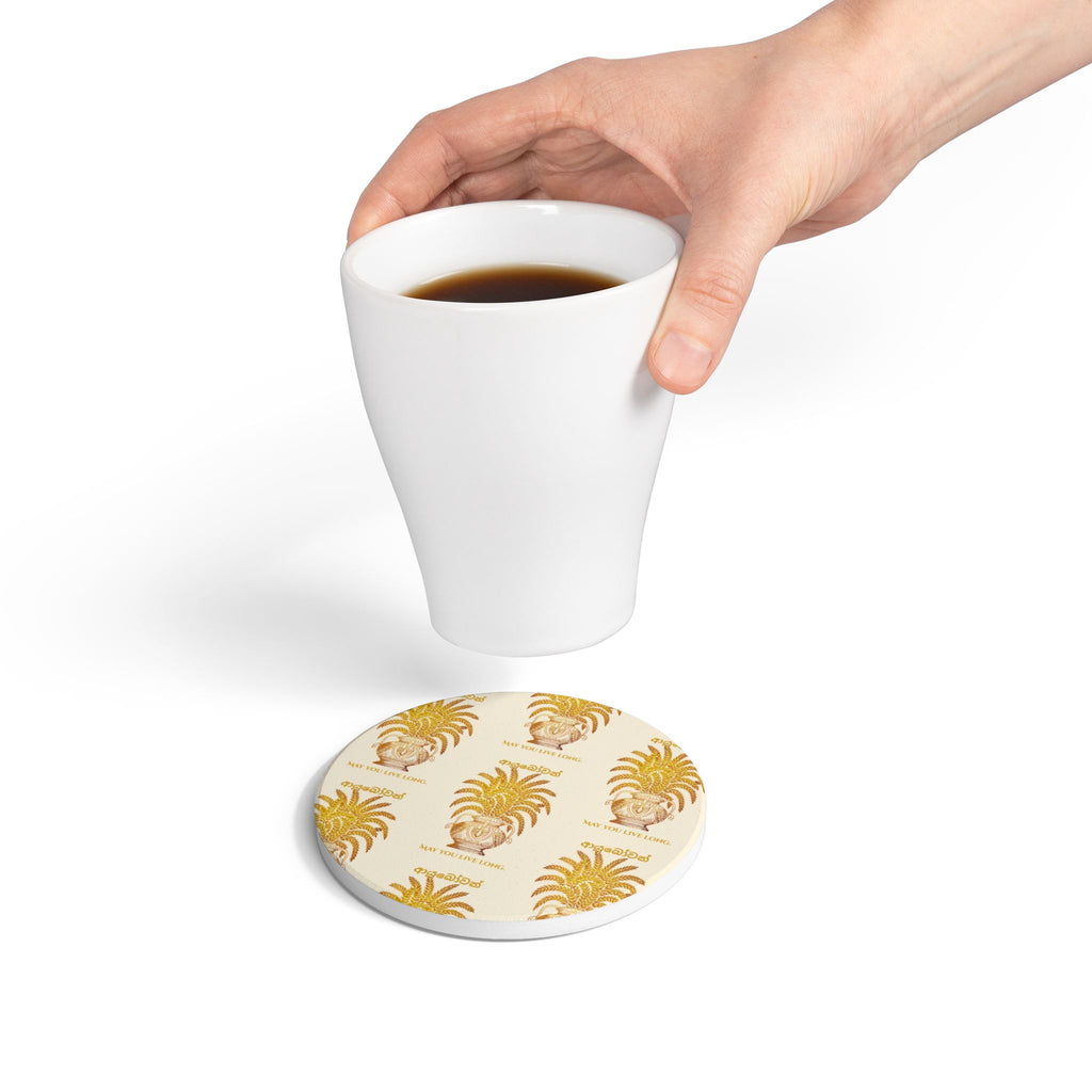 Ayubowan Ceramic Coaster Sri Lankan Punkalasa Gold Blessing Repeat Pattern Drink Coaster