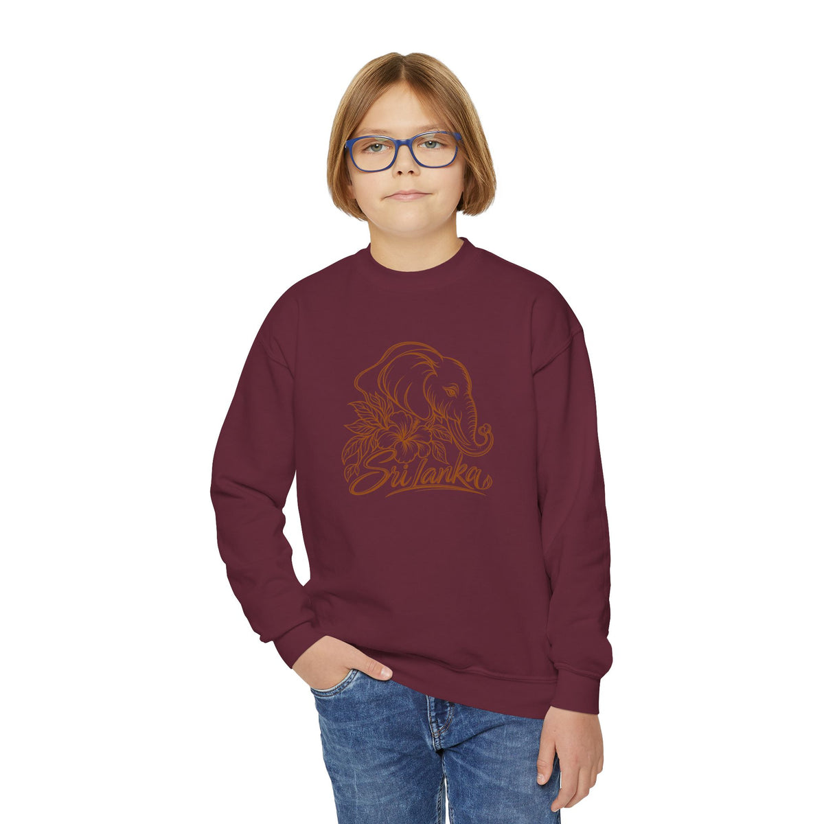Sri Lankan Elephant Kids’ Sweatshirt | Floral Crewneck