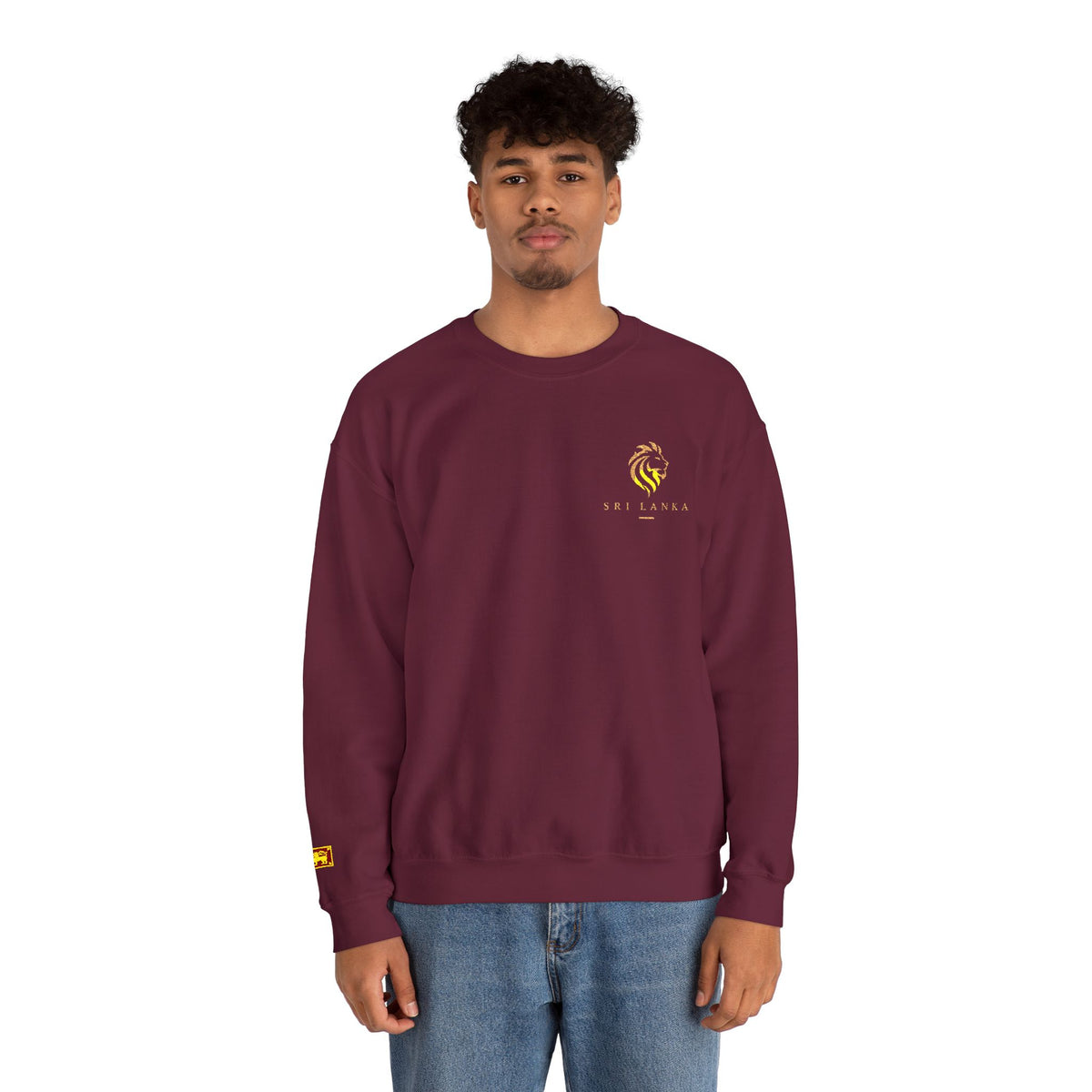 Embroideredlion face srilanka flag Minimal Palm Crest Sweatshirt — Small Tropical Logo Crewneck
