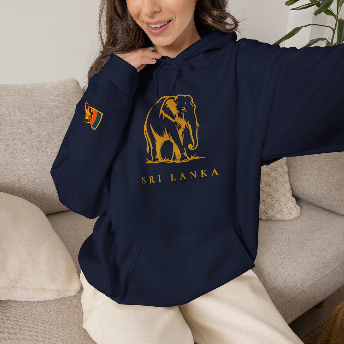 Sri Lanka Elephant Unisex Hoodie Gold Heritage Design