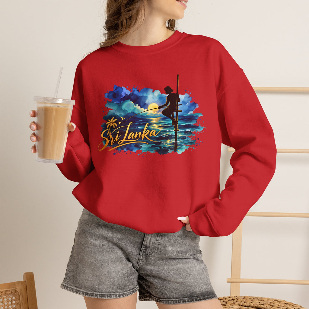 Sri Lanka Surf Crewneck Sweatshirt - Watercolor Stilt Fisherman Graphic
