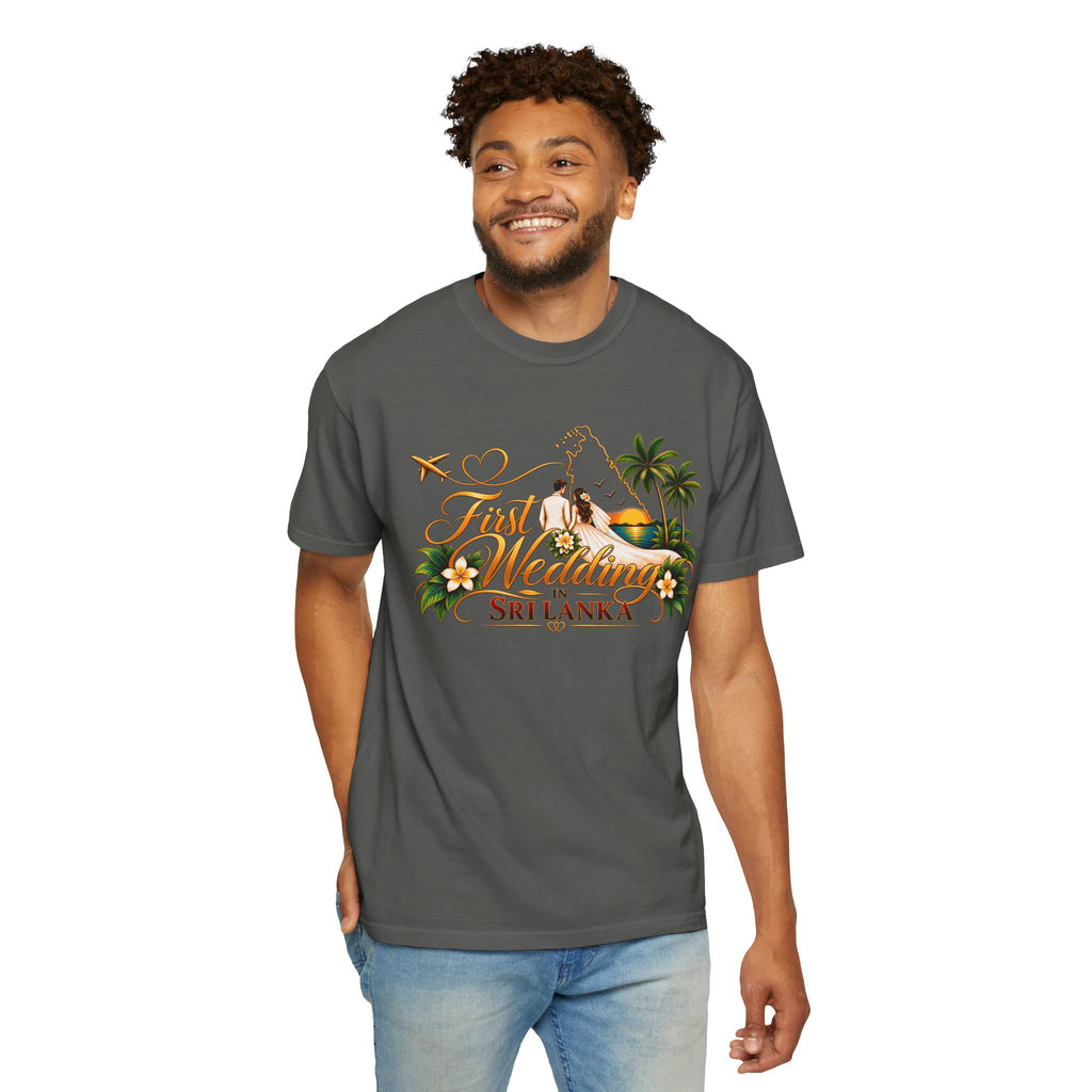 Sri Lanka Destination Wedding T-Shirt — "First Wedding Sri Lanka" Couple Tee (Roshini & Rohan 2026)