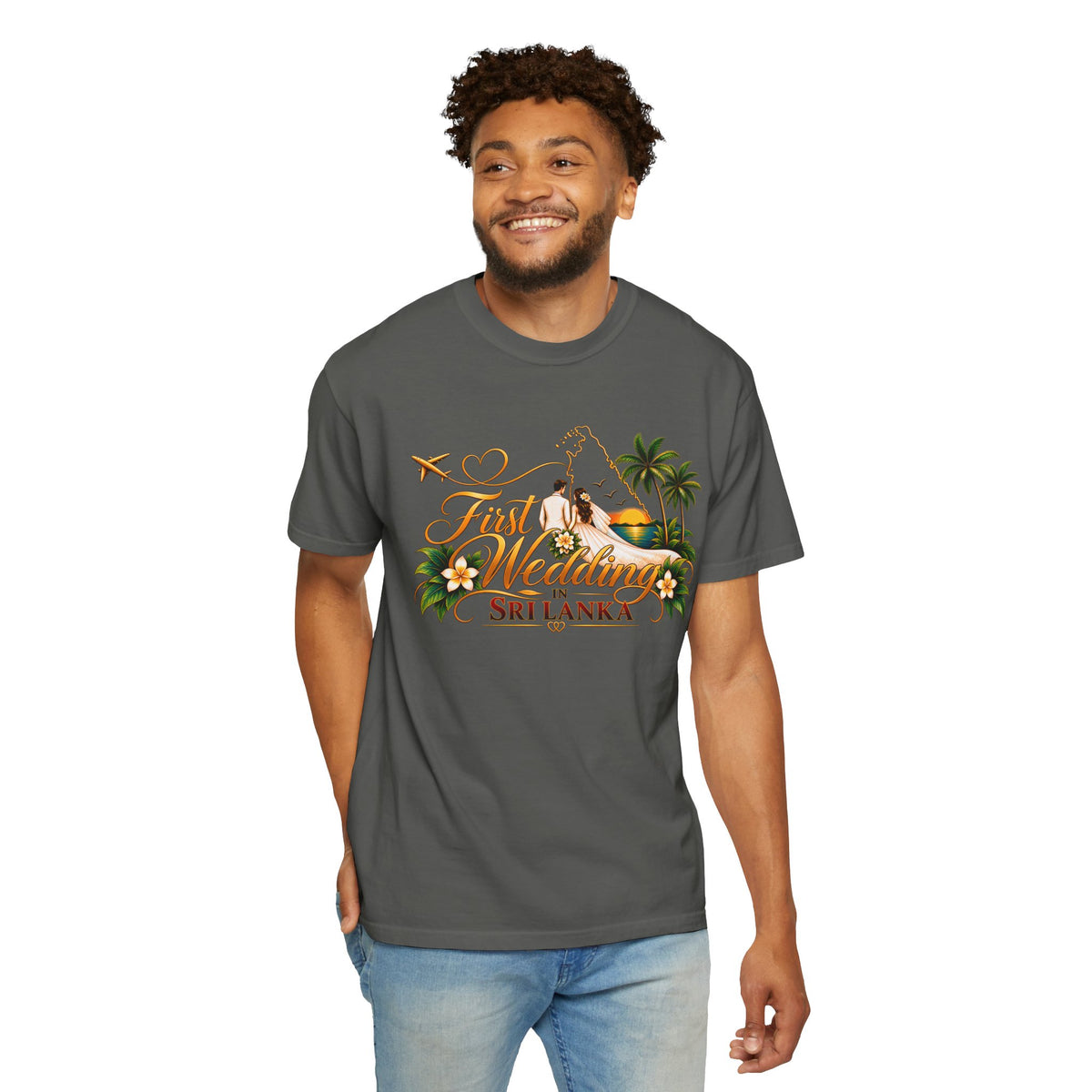 Sri Lanka Destination Wedding T-Shirt — "First Wedding Sri Lanka" Couple Tee (Roshini & Rohan 2026)