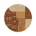 Sri Lankan Elephant & Lotus Round Rug | Heritage Gold