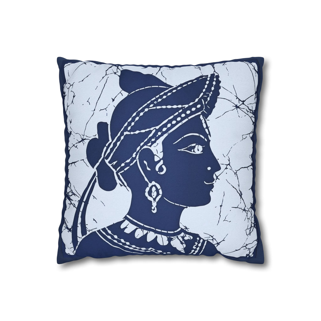 Sigiriya Apsara Batik Cushion Cover Navy Blue Sri Lankan Heritage Throw Pillow