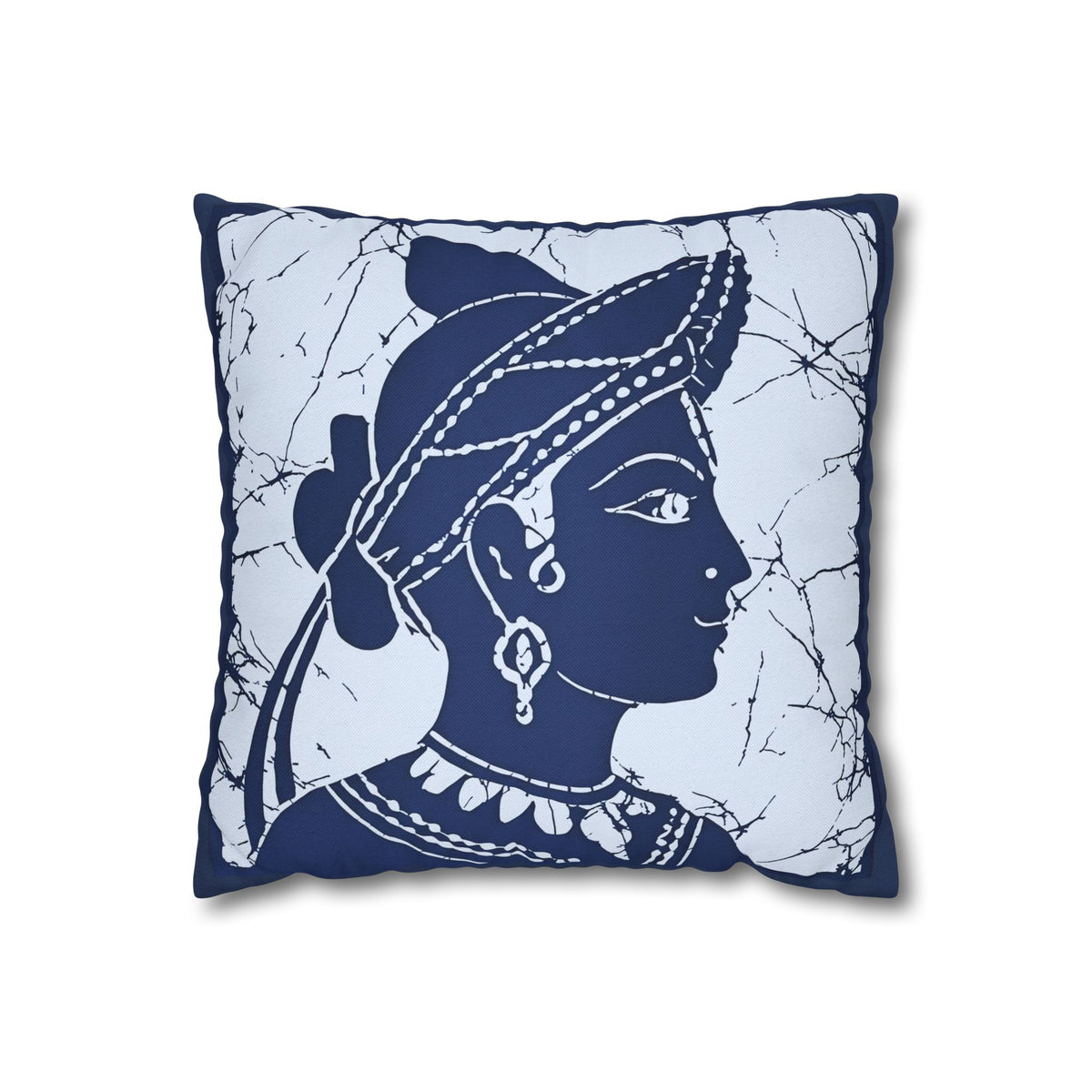 Sigiriya Apsara Batik Cushion Cover Navy Blue Sri Lankan Heritage Throw Pillow