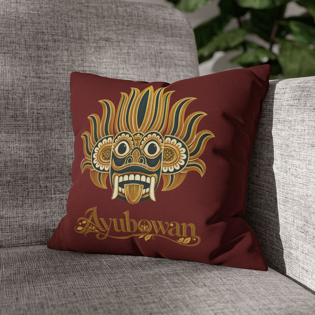 Ayubowan Mask Cushion Cover Maroon Sri Lankan Gift Pillowcase