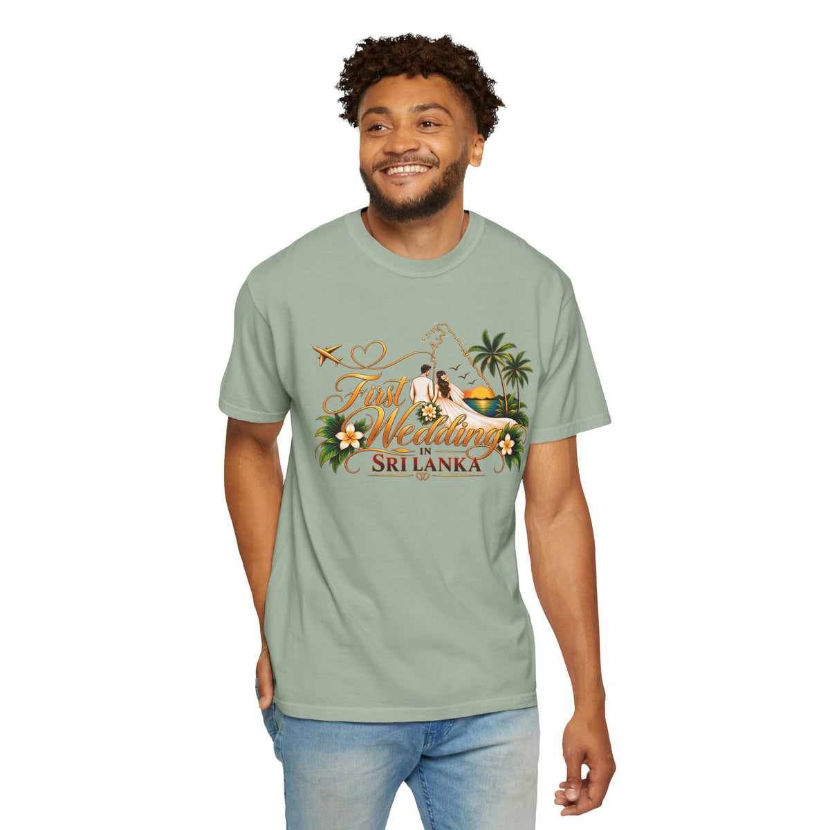 Sri Lanka Destination Wedding T-Shirt — "First Wedding Sri Lanka" Couple Tee (Roshini & Rohan 2026)
