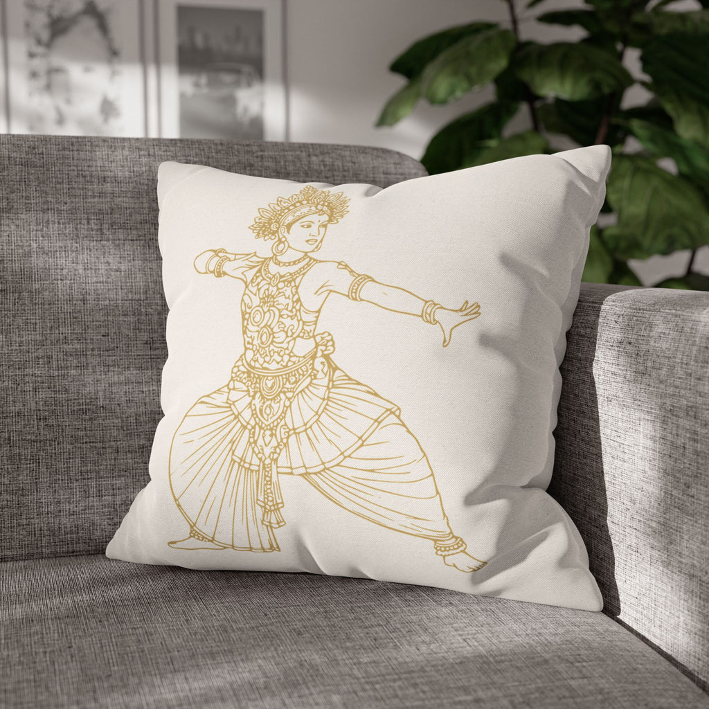 Sri Lankan Dancer Cushion Cover Gold Line Art Pillowcase