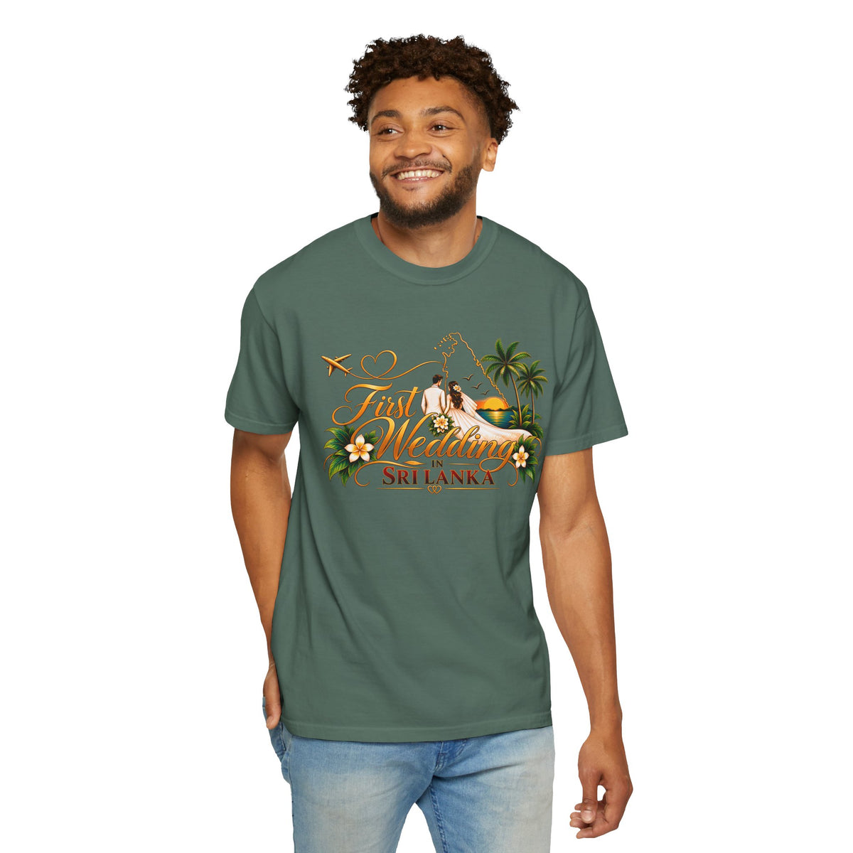 Sri Lanka Destination Wedding T-Shirt — "First Wedding Sri Lanka" Couple Tee (Roshini & Rohan 2026)