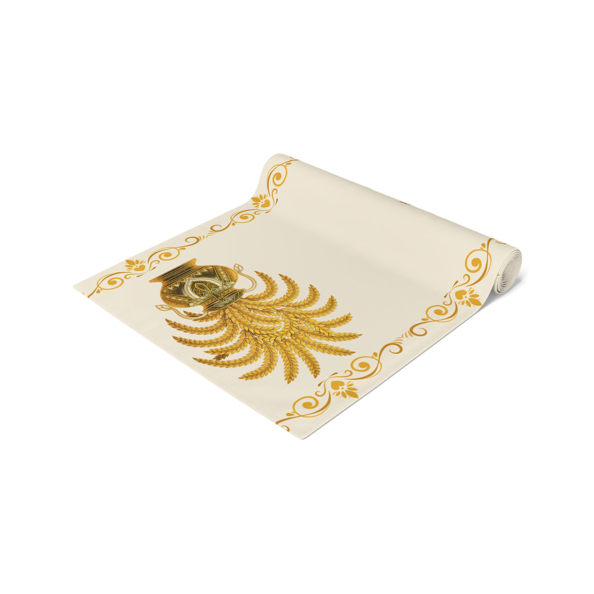 Punkalasa Table Runner Sri Lankan Gold Blessing Ivory Baroque Dining Table Linen