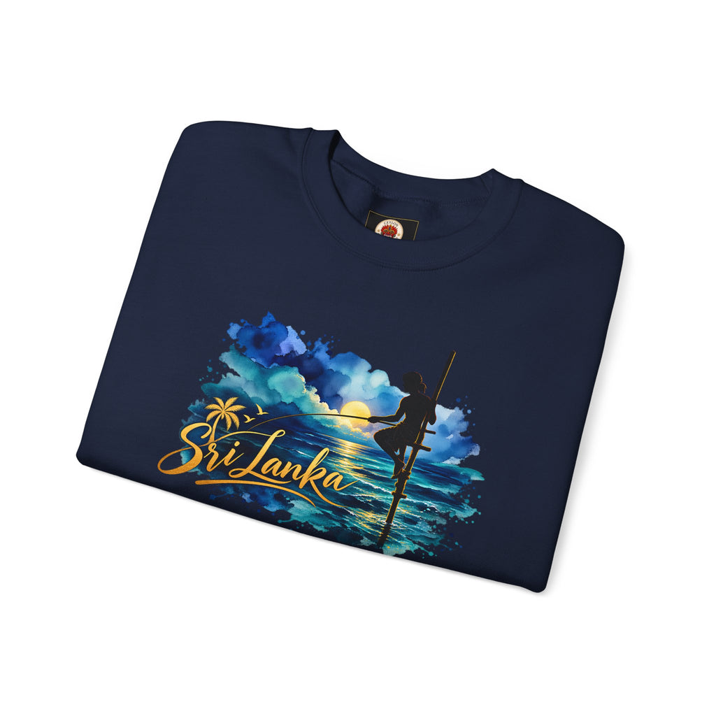 Sri Lanka Surf Crewneck Sweatshirt - Watercolor Stilt Fisherman Graphic