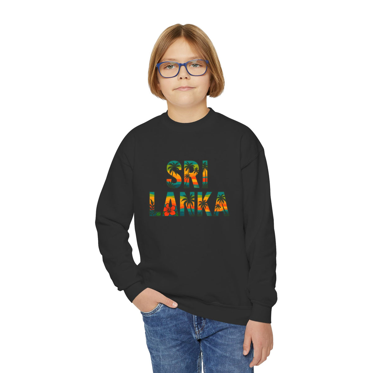 Sri Lanka Kids’ Crewneck Sweatshirt | Tropical Floral Lettering