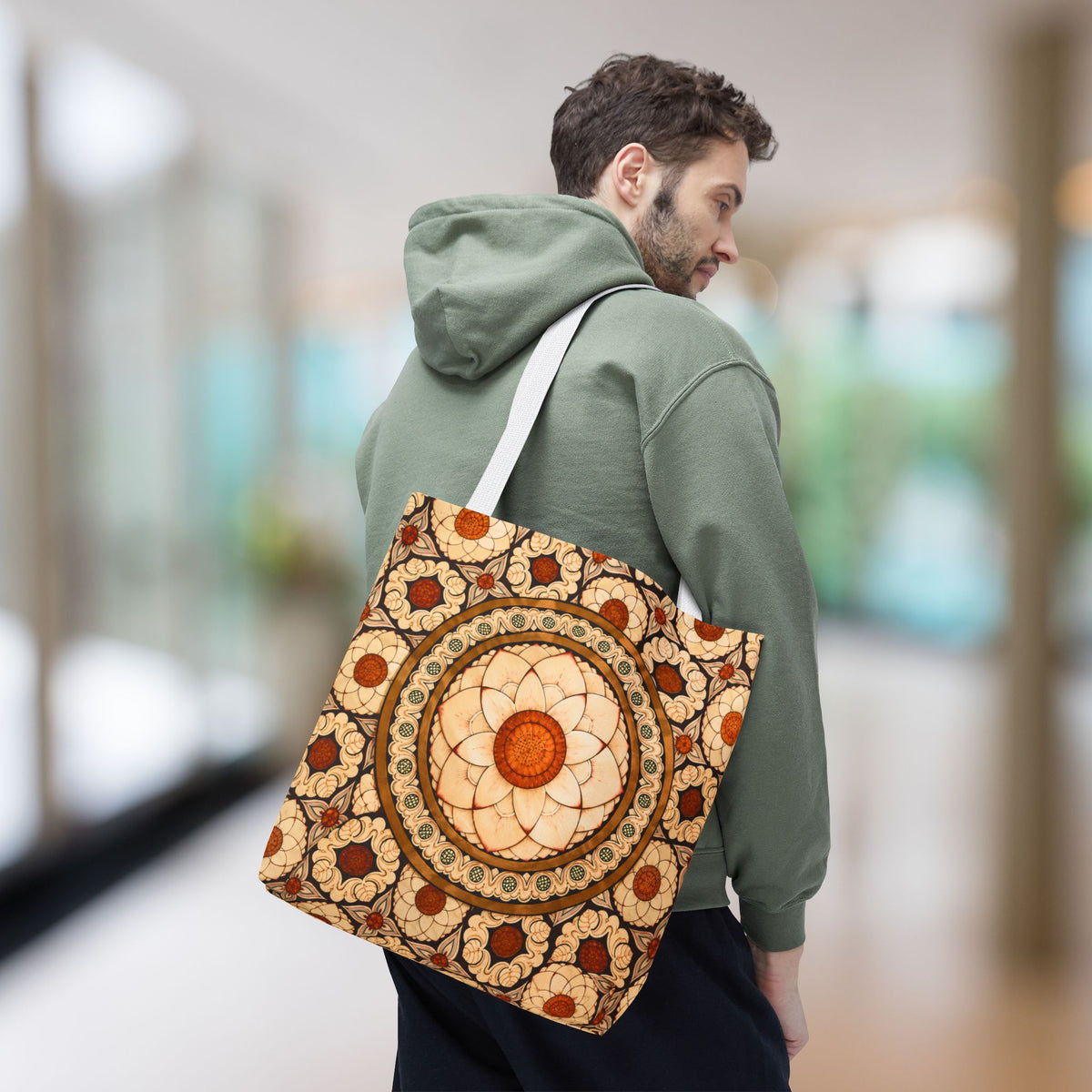 Sri Lankan Floral Mandala Tote Bag Cream & Terracotta