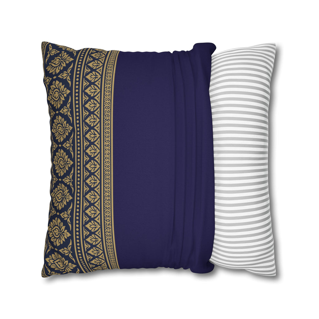 Navy & Gold Border Cushion Cover Sri Lankan Gift Pillowcase