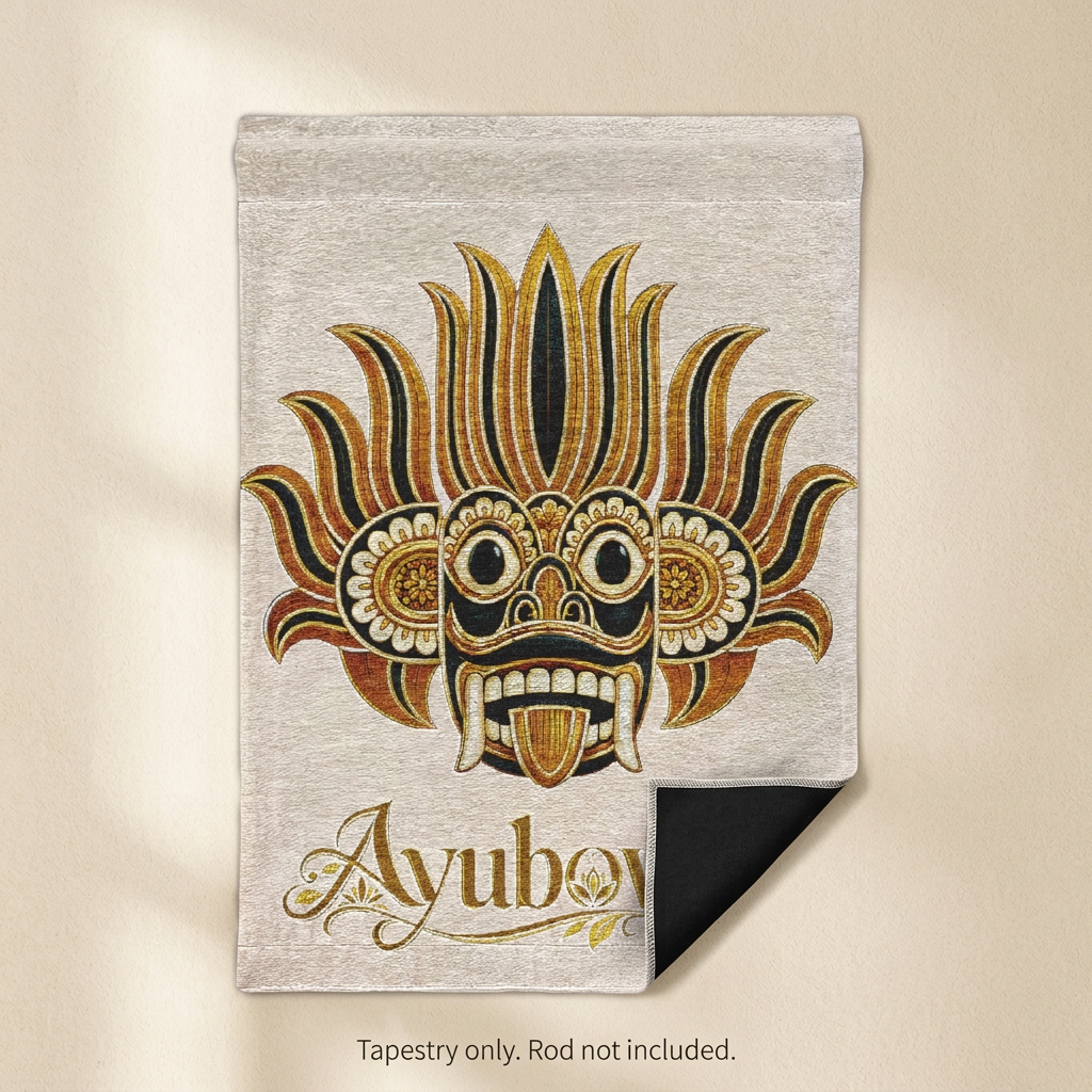 Ayubowan Raksha Mask Woven Wall Tapestry | Sri Lankan Gift