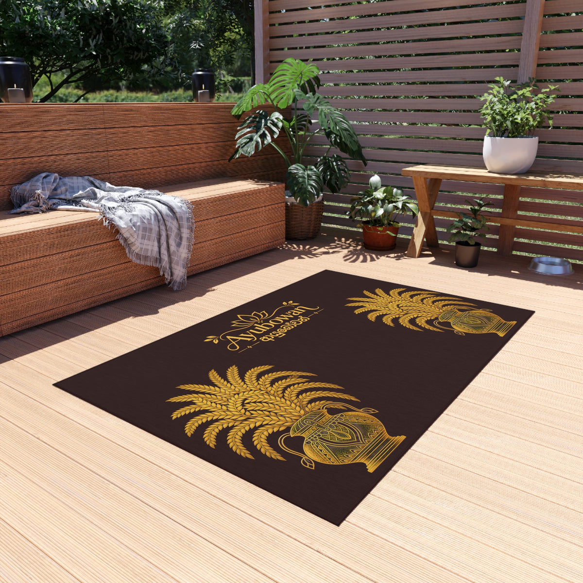 Ayubowan Welcome Rug Sri Lankan Punkalasa Ceremonial Pot Gold Heritage Floor Mat