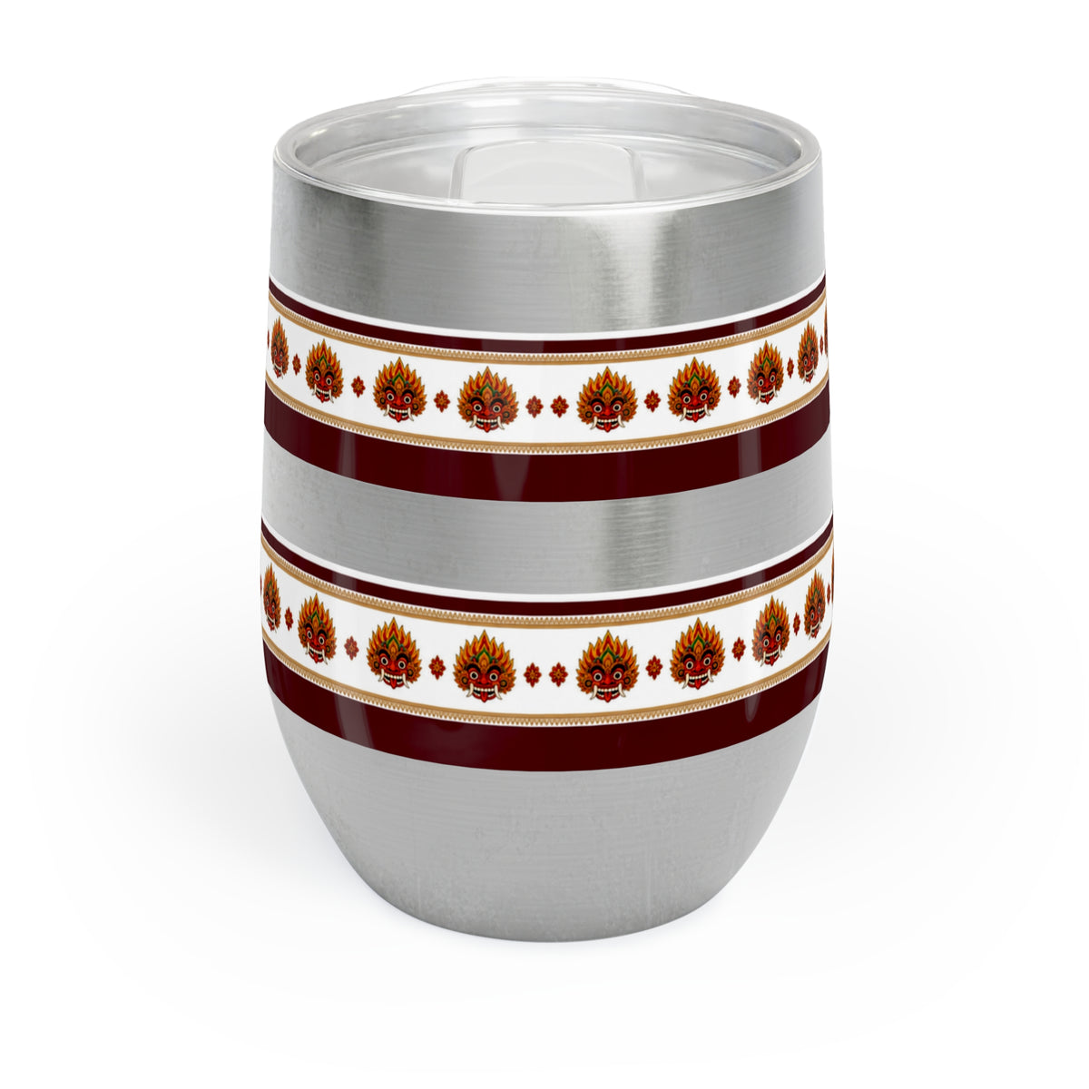 Raksha Mask Wine Tumbler Sri Lankan Devil Dance Border Stemless Cup | Ceylon Culture Vibes