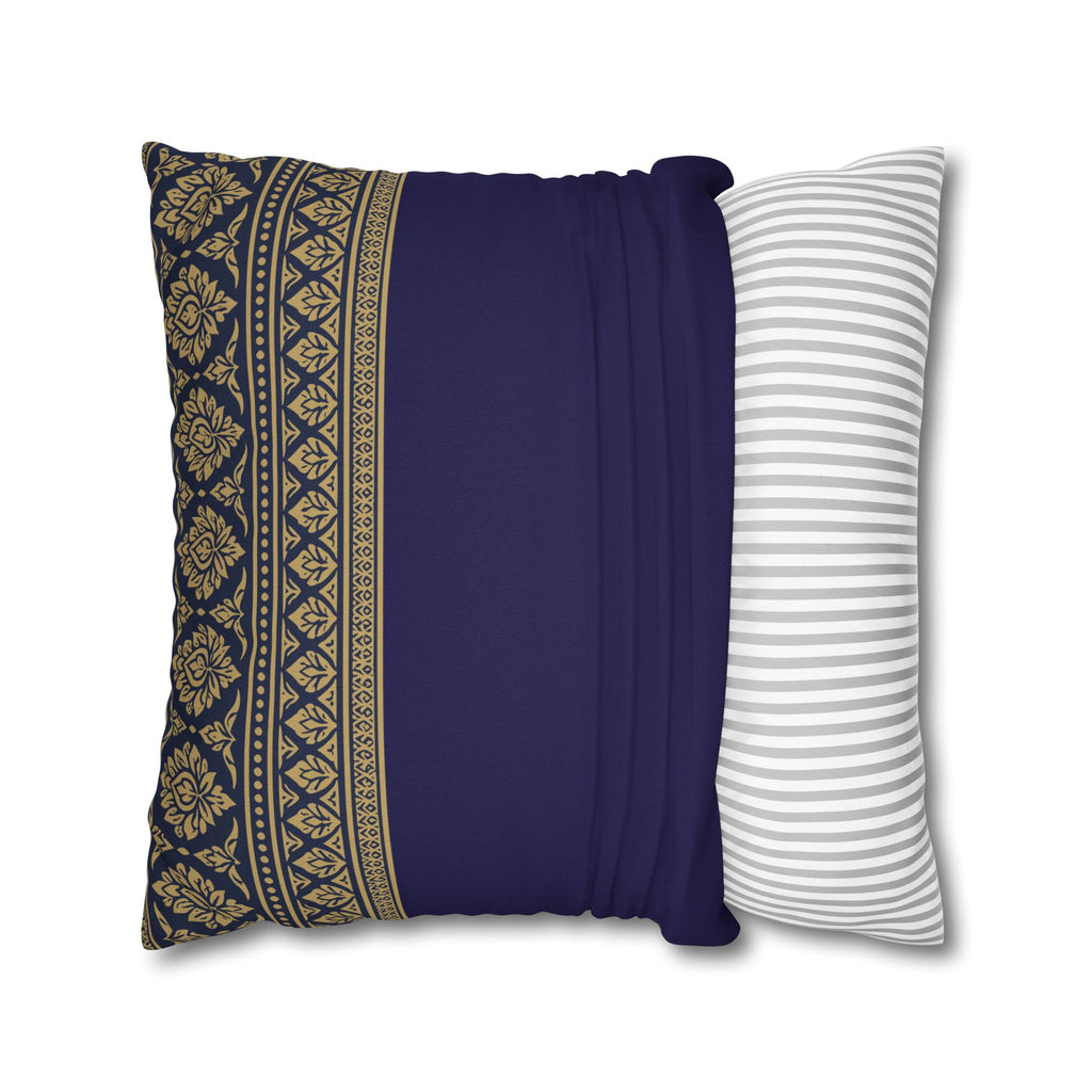 Navy & Gold Border Cushion Cover Sri Lankan Gift Pillowcase