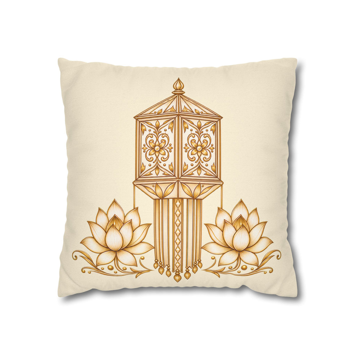 Lotus & Lantern Cushion Cover – Sri Lankan Gift Pillowcase