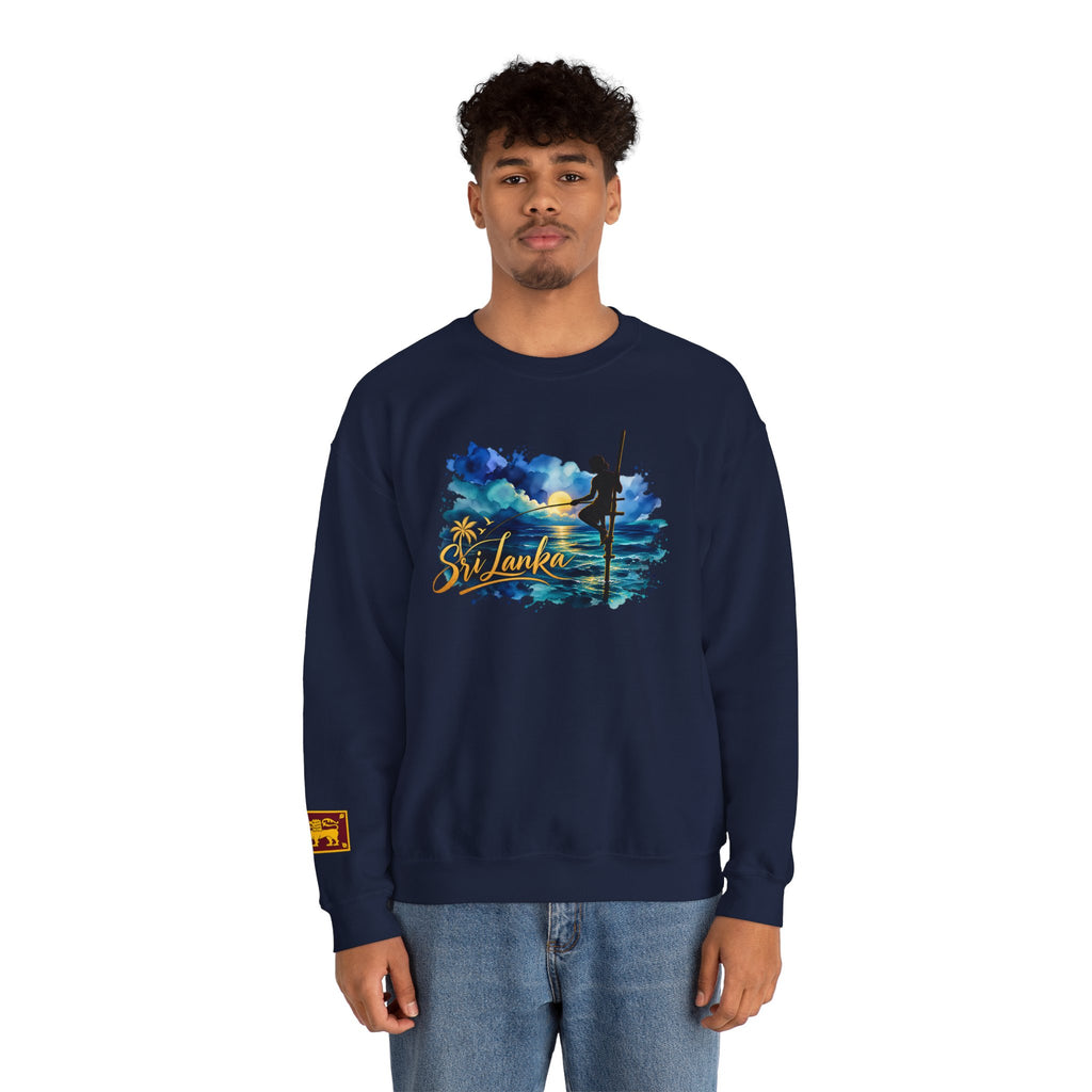 Sri Lanka Surf Crewneck Sweatshirt - Watercolor Stilt Fisherman Graphic