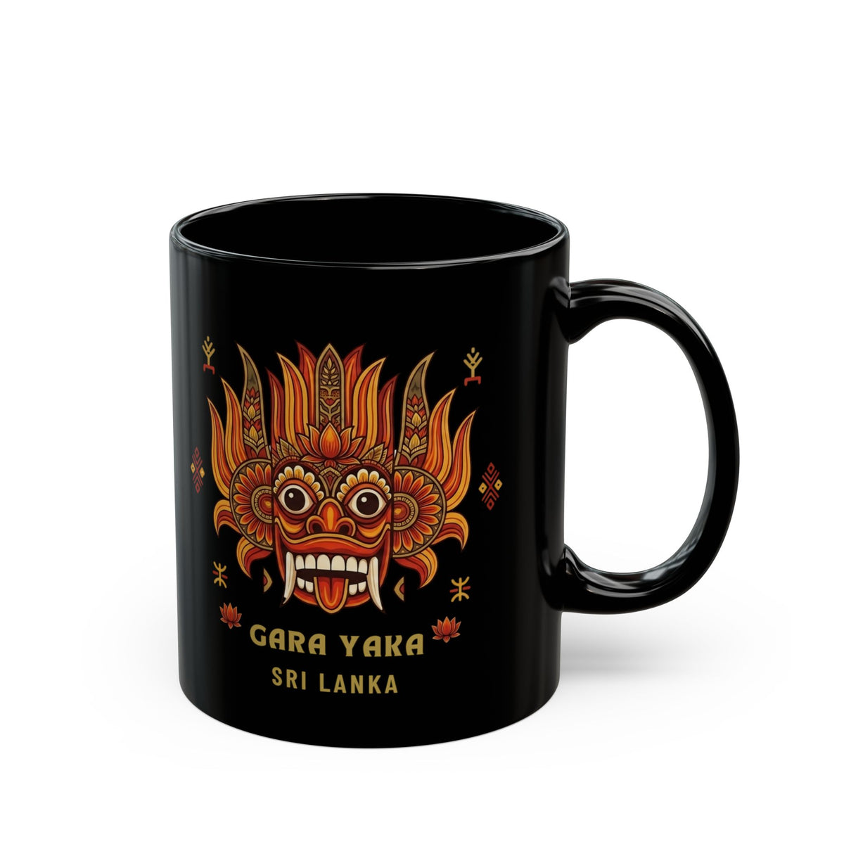 Gara Yaka Black Coffee Mug Sri Lankan Demon Mask Raksha Folk Art Ceramic Cup
