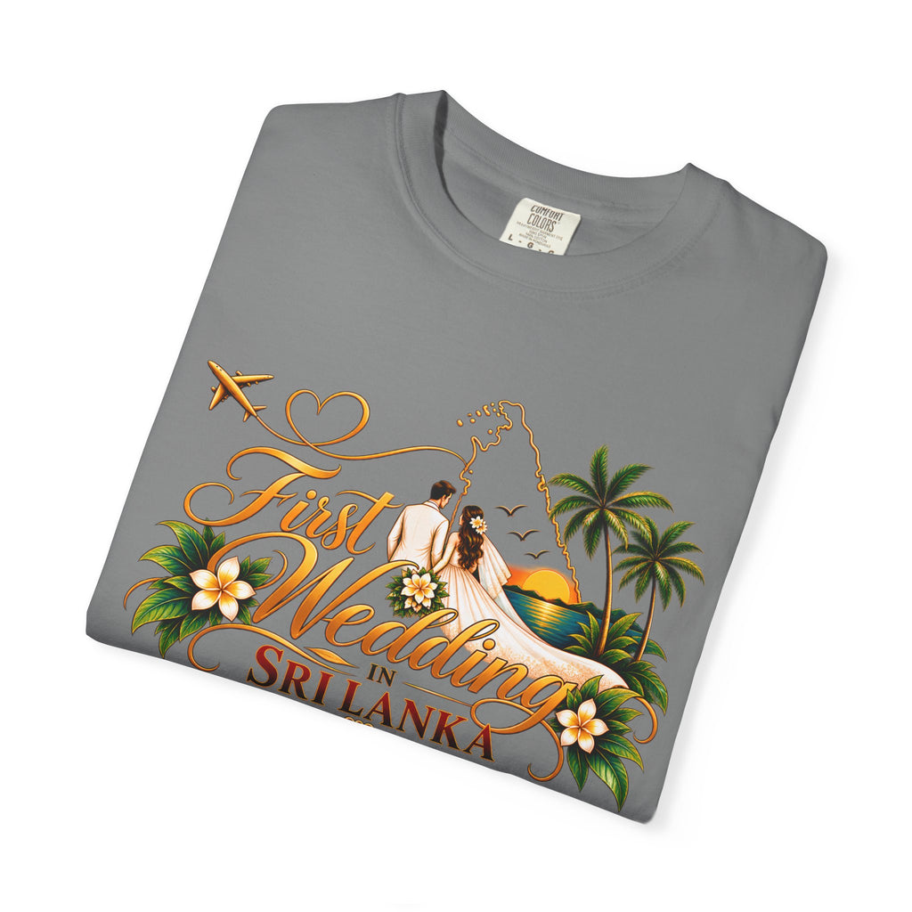 Sri Lanka Destination Wedding T-Shirt — "First Wedding Sri Lanka" Couple Tee (Roshini & Rohan 2026)