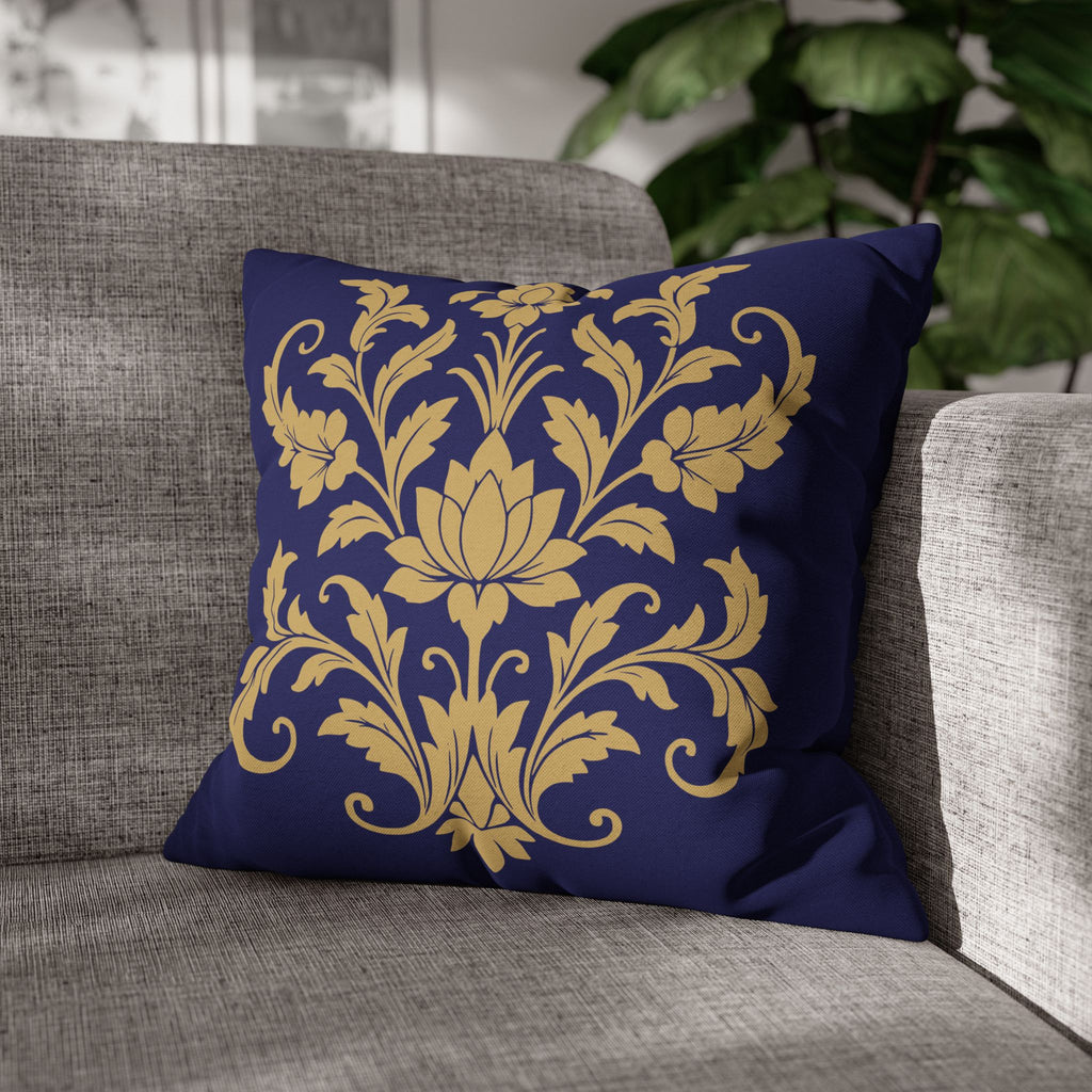 Kandyan Heritage Cushion Cover – Navy & Gold Floral Pillowcase