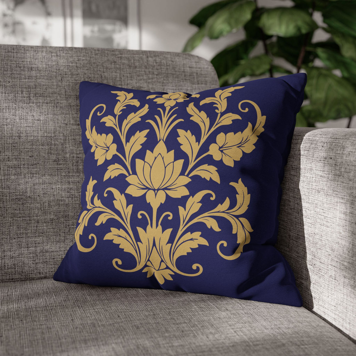 Kandyan Heritage Cushion Cover – Navy & Gold Floral Pillowcase