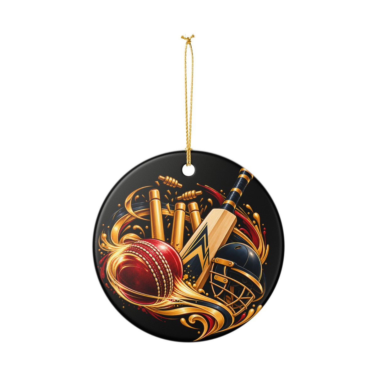 Cricket Heart Ornament  Ceramic Sports Decoration with Bat, Ball & Helmet
