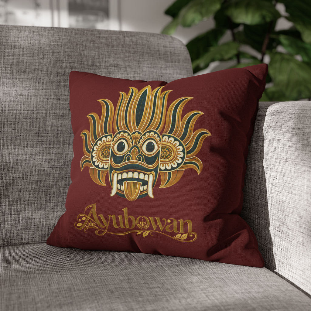 Ayubowan Mask Cushion Cover Maroon Sri Lankan Gift Pillowcase
