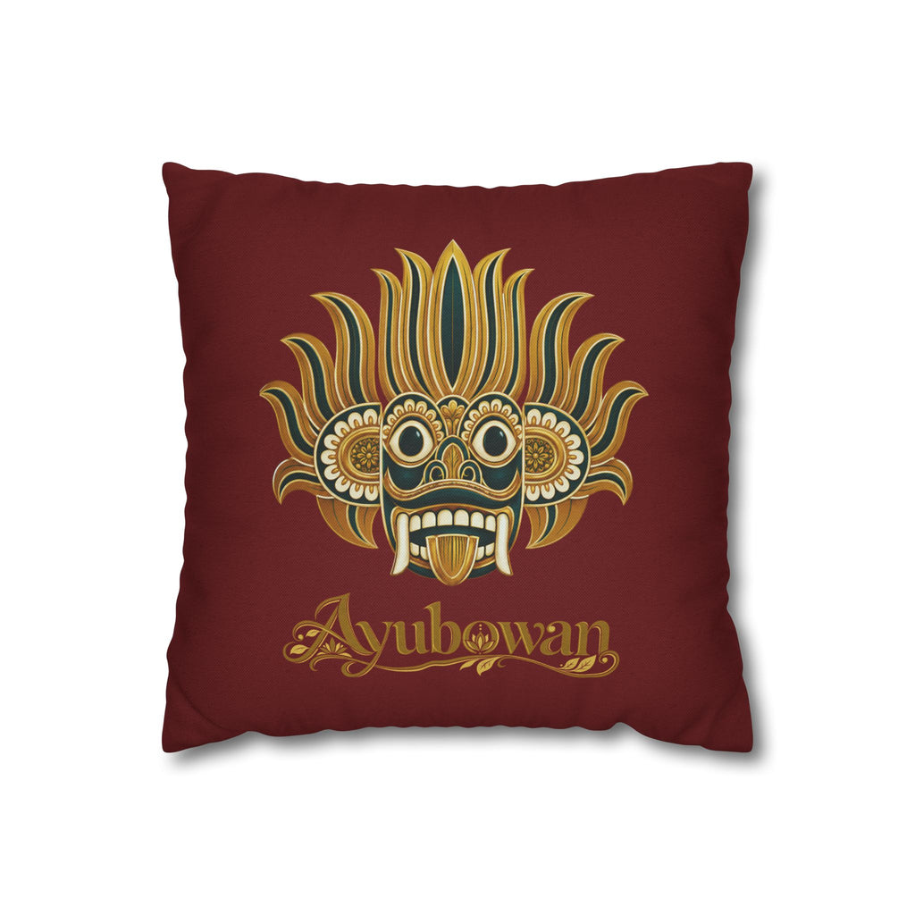 Ayubowan Mask Cushion Cover Maroon Sri Lankan Gift Pillowcase