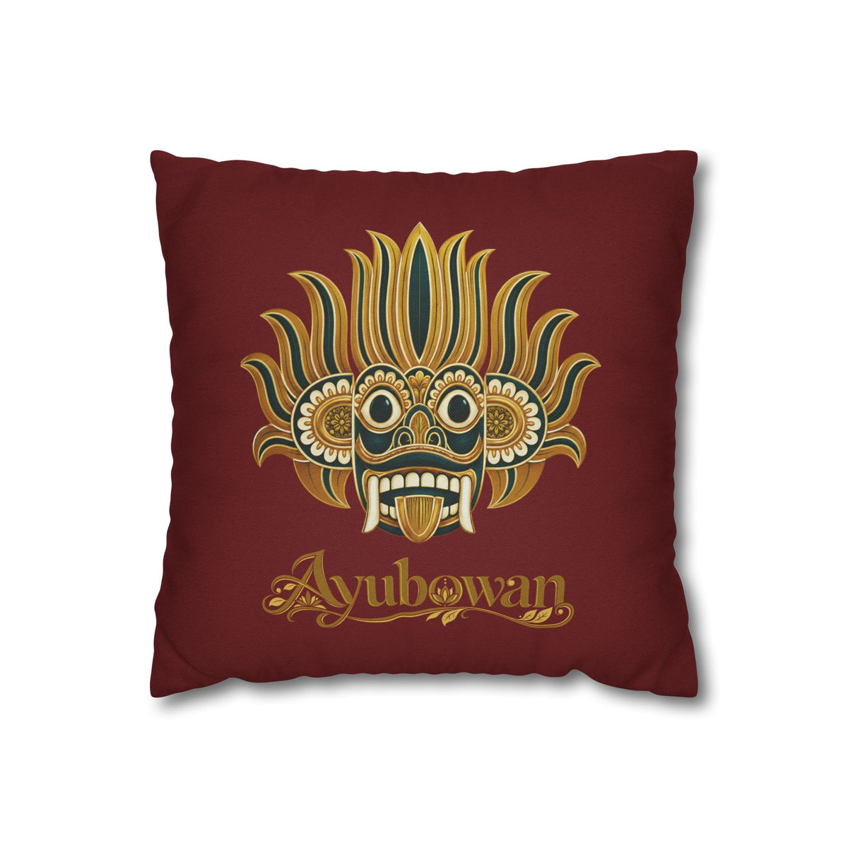 Ayubowan Mask Cushion Cover Maroon Sri Lankan Gift Pillowcase